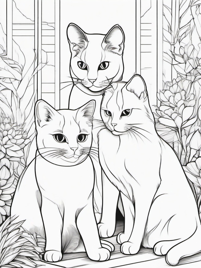 Cat Family Coloring Pages - Group of Cats in Cute Poses  minimal black outline printable sheet, coloring page