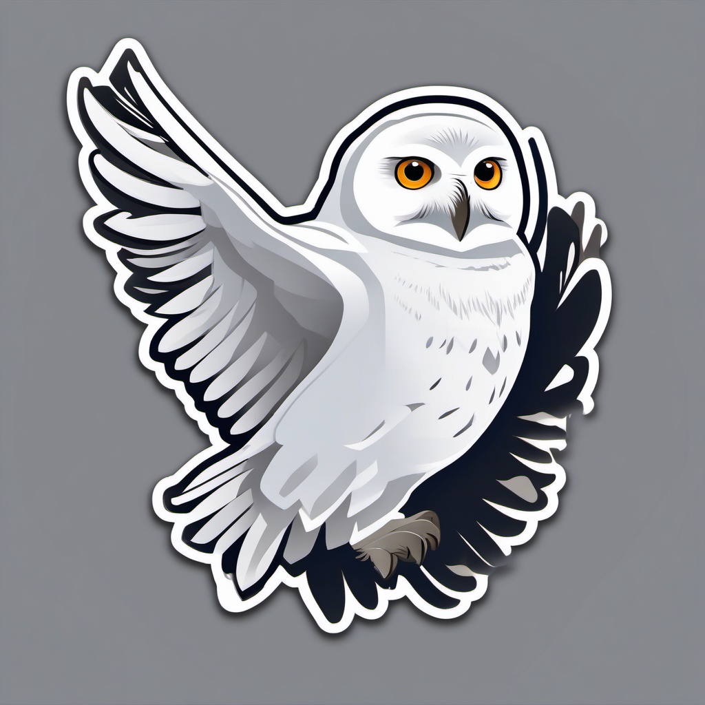 Snowy owl in flight sticker- Silent and graceful, , sticker vector art, minimalist design