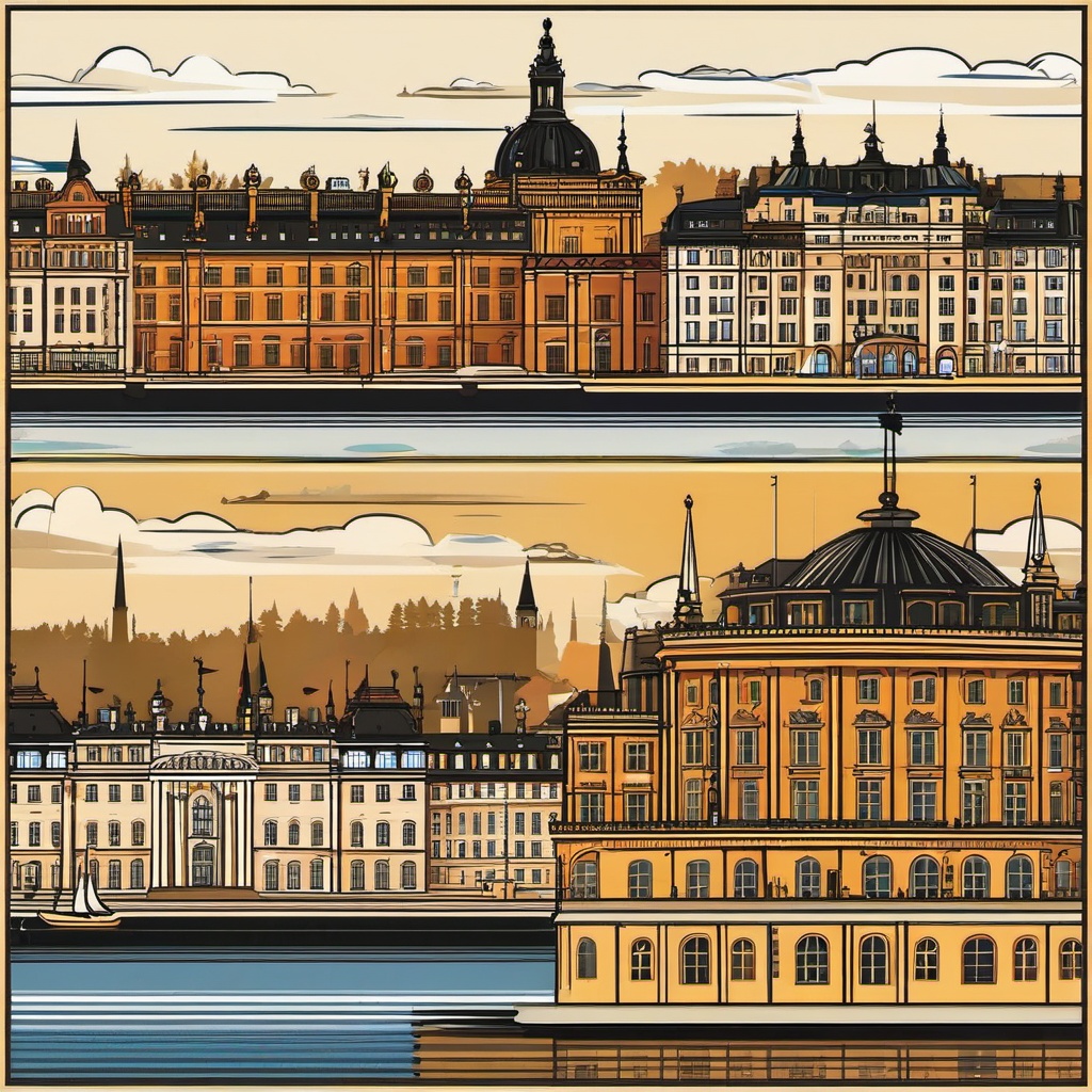 Stockholm clipart - Stockholm Palace and city islands,  color clipart, vector art