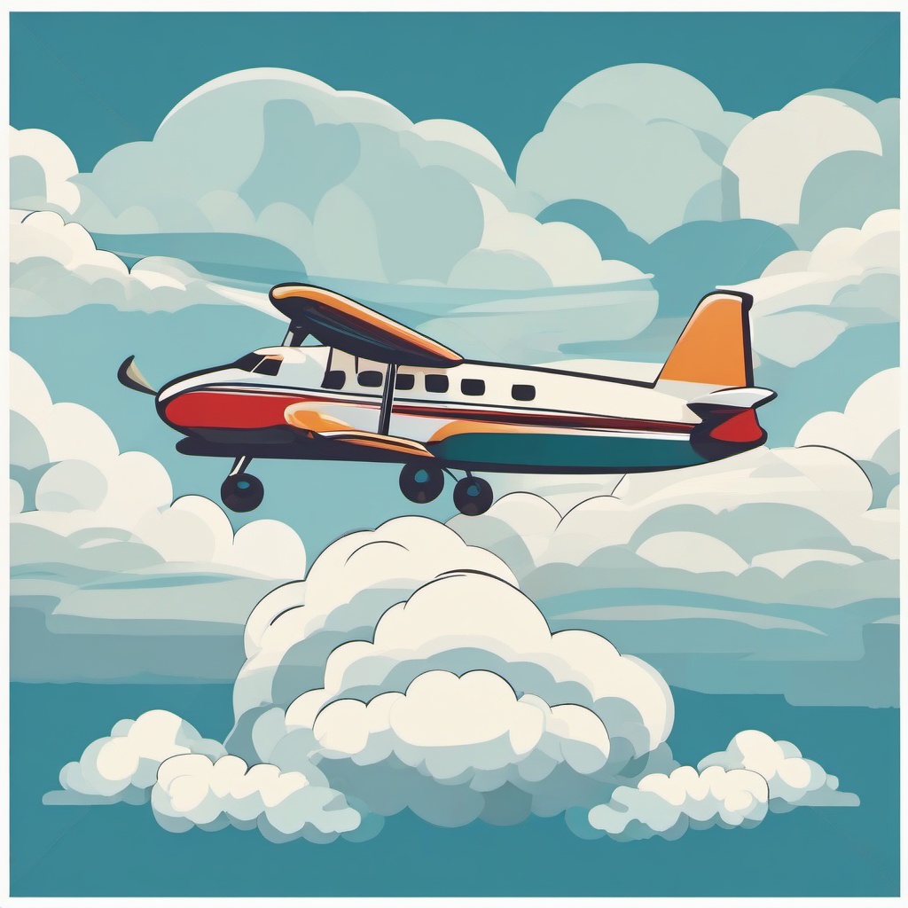 Plane clipart - airplane surrounded by clouds  