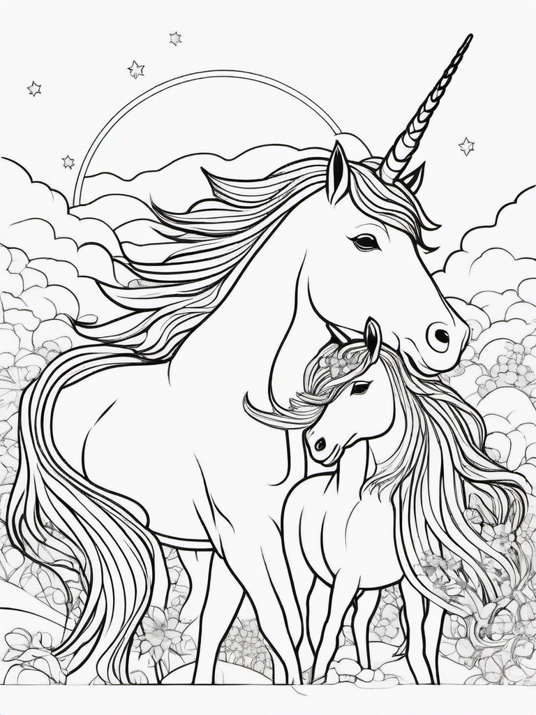 Unicorn Family Coloring Pages - Group of Unicorns Together in Unity  minimal black outline printable sheet, coloring page