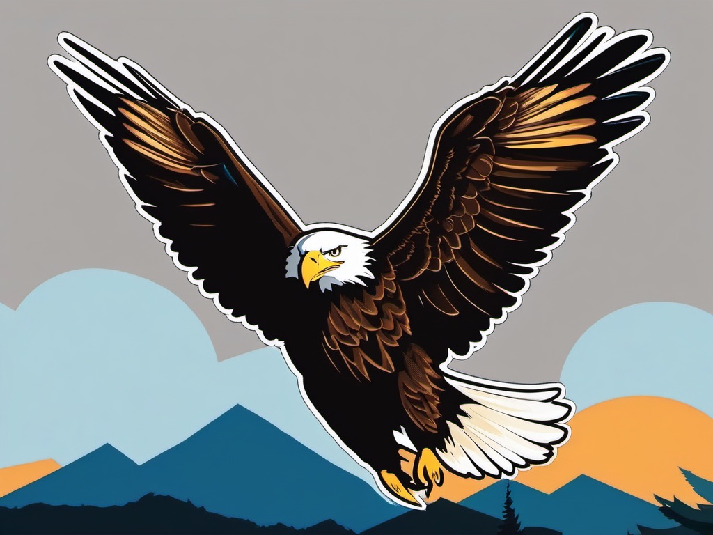 Bald Eagle Sticker - A majestic bald eagle soaring in the sky, ,vector color sticker art,minimal