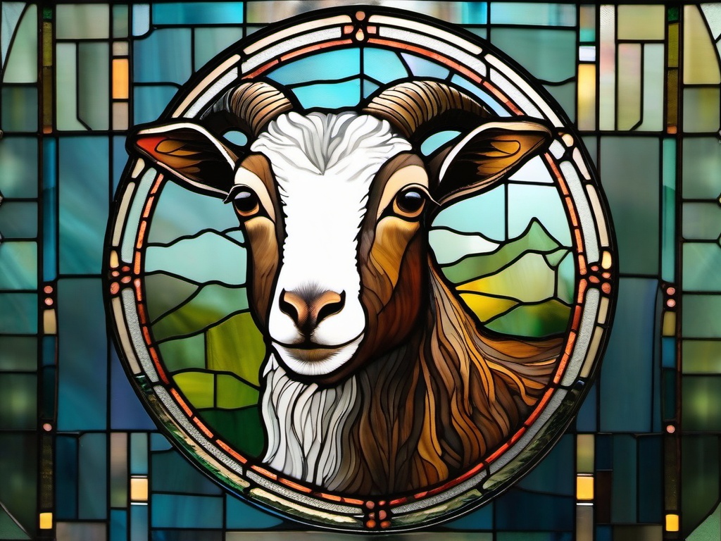 Stained Glass Goat - Curious goat with short horns  