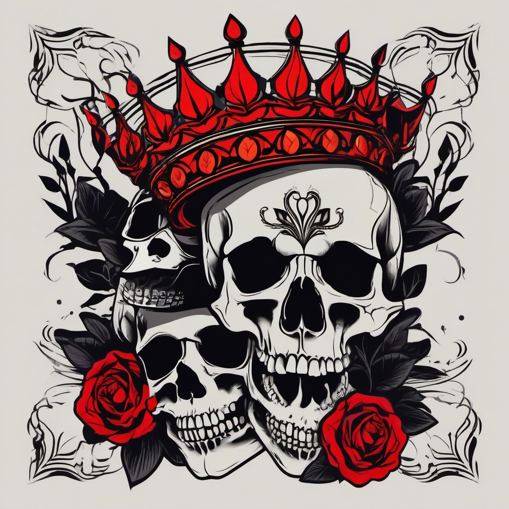 King Queen Skull Tattoos - Edgy and bold representations of unity.  minimalist color tattoo, vector