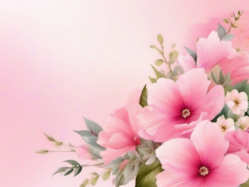 Wallpaper Pink Flowers-Soft pink with a bouquet of watercolor flowers in one corner  background wallpaper