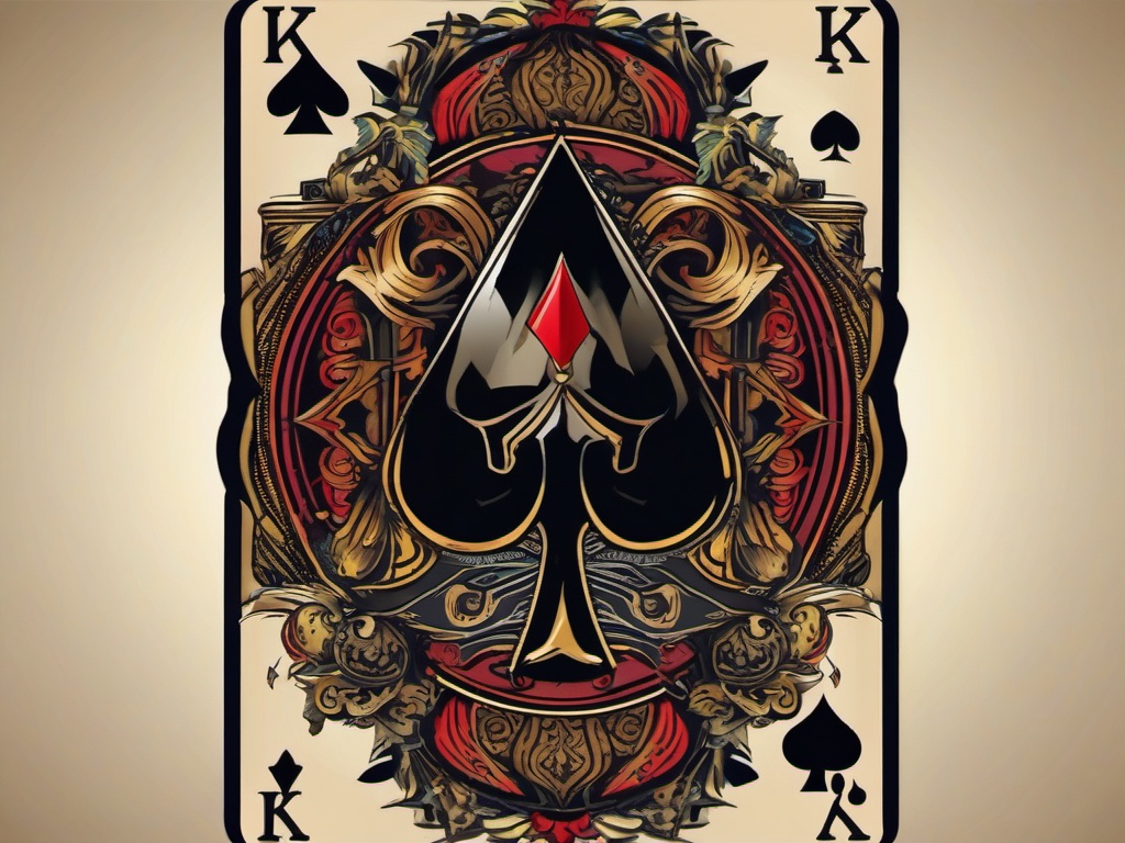 King of Spade Tattoo-Bold and artistic tattoo featuring the king of spades card, capturing themes of power and authority.  simple color vector tattoo