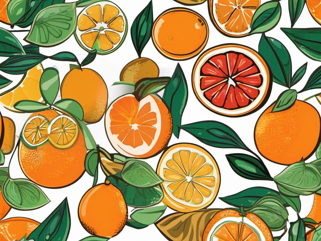 Orange clipart - orange surrounded by other fruits  clipart