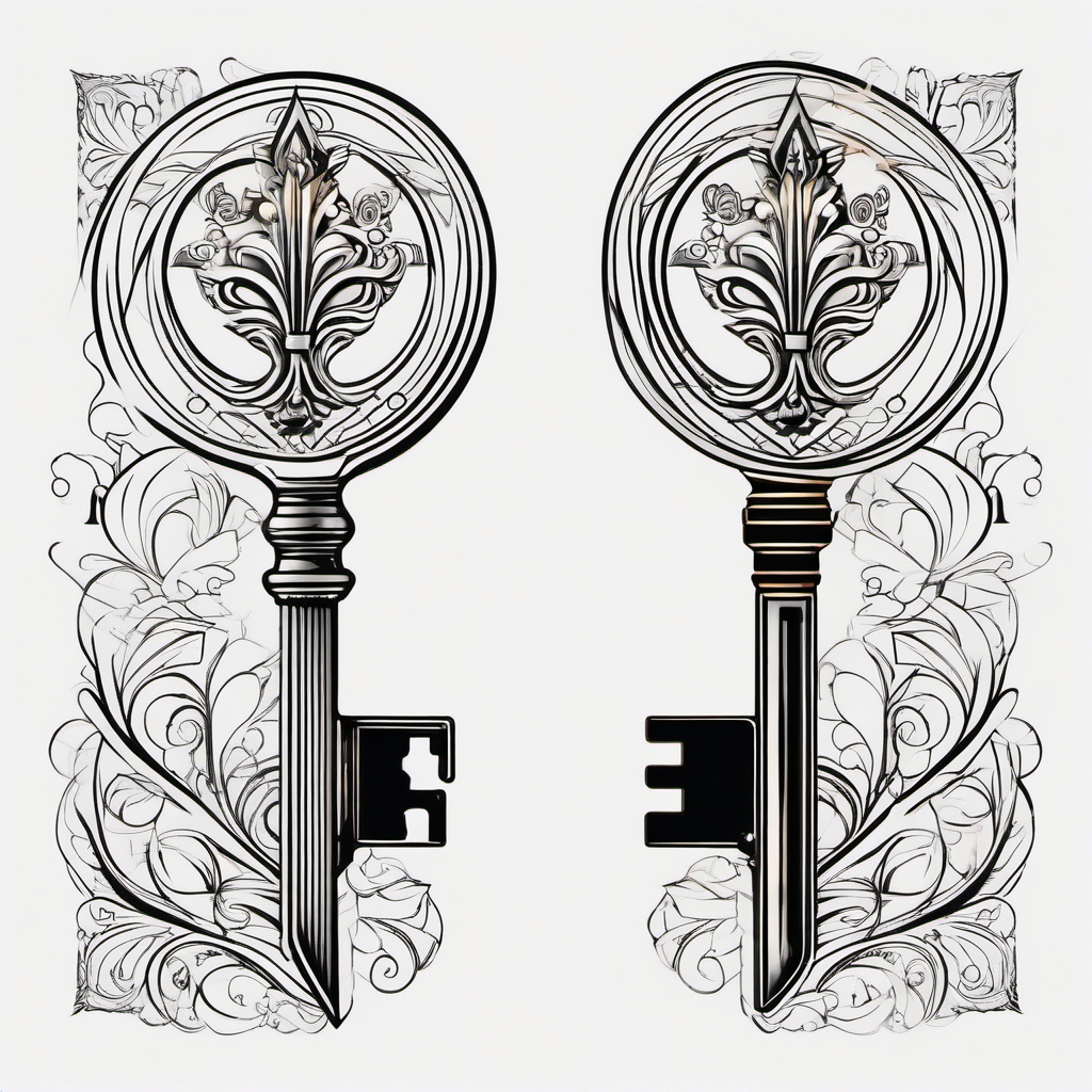 Unlocking Potential Key - Symbolize unlocking untapped potential and creativity with a key-themed tattoo.  color tattoo designs,minimalist,vector,white background