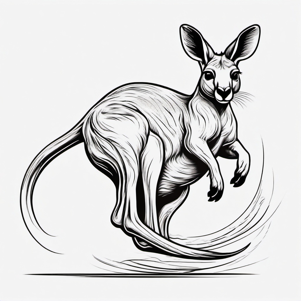 Kangaroo Tattoo - Bouncing kangaroo carrying a joey in its pouch  few color tattoo design, simple line art, design clean white background