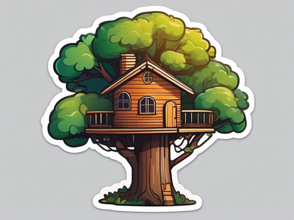 Treehouse Haven Sticker - Embrace the childhood dream with the enchanting and treehouse haven sticker, , sticker vector art, minimalist design