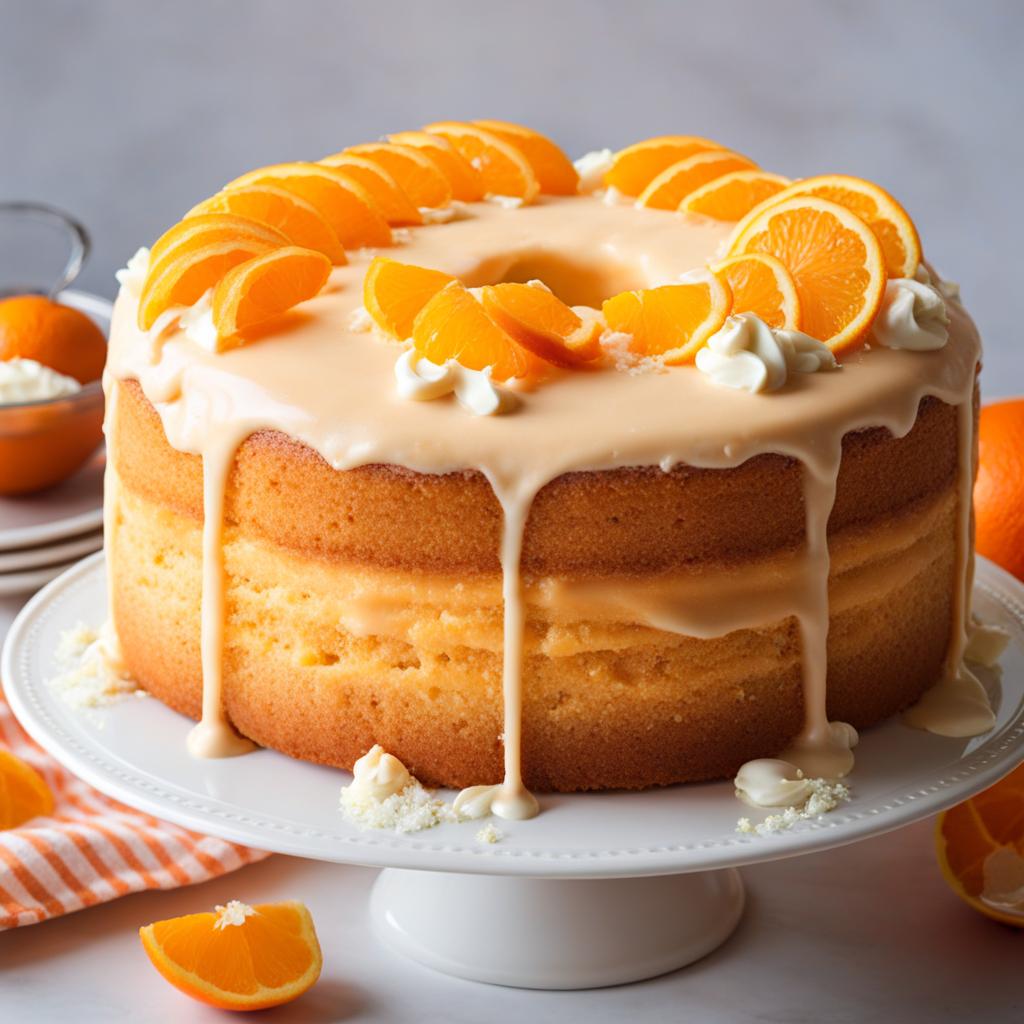 orange creamsicle cake with an orange zest glaze, devoured at a retro soda fountain. 