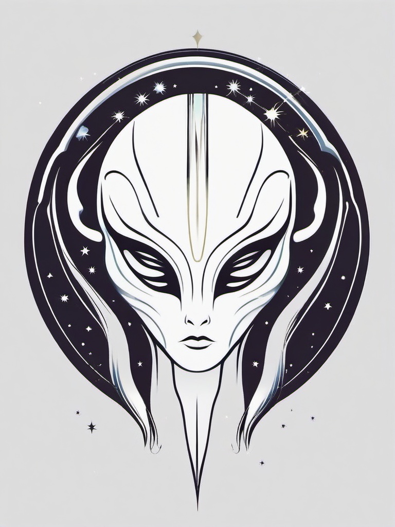 Minimalist Tattoo Alien - Sleek and subtle, a minimalist approach to cosmic body art.  simple color tattoo,vector style,white background