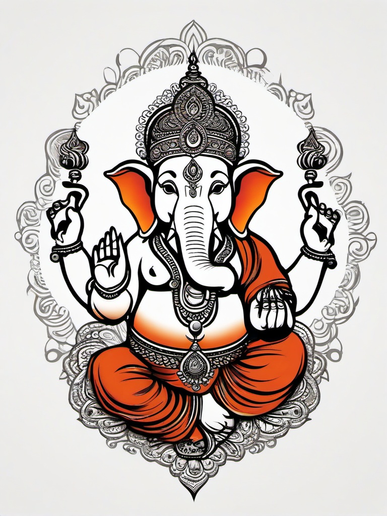 Ganesha Tattoo-Intricate and symbolic tattoo featuring Ganesha, the Hindu god of wisdom and remover of obstacles.  simple color vector tattoo