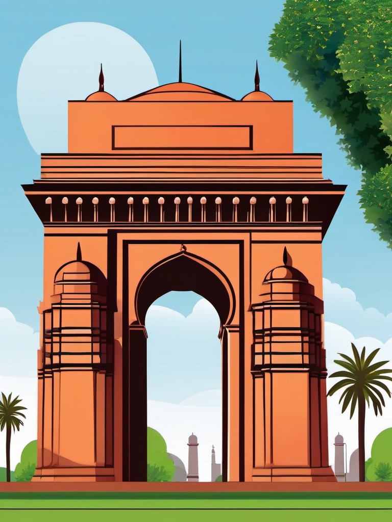 New Delhi clipart - India Gate and Jama Masjid in India,  color vector clipart