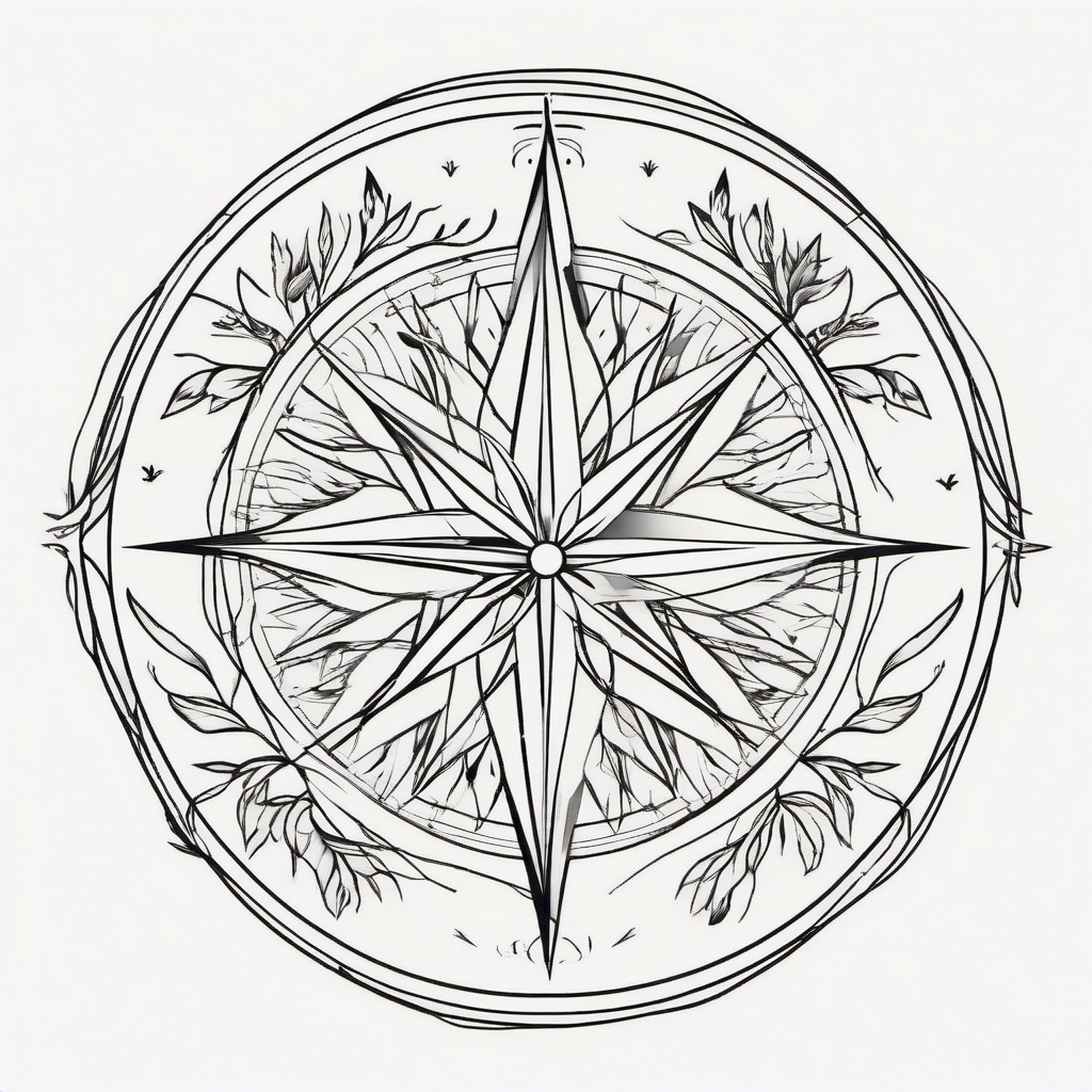 Nature Compass Tattoo - Compass tattoo inspired by nature.  simple vector tattoo,minimalist,white background