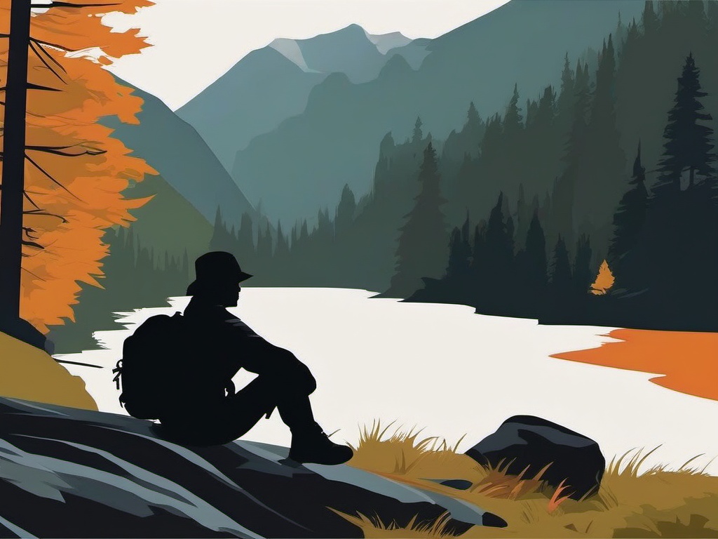 Hiker's Moment of Reflection clipart - Reflecting on the journey, ,vector color clipart,minimal