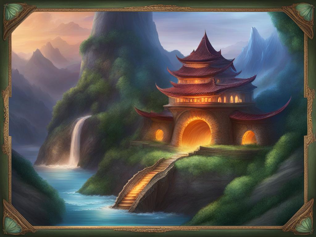 fantasy dragon lair - create an artwork of a hidden dragon lair deep within a mystical mountain. 