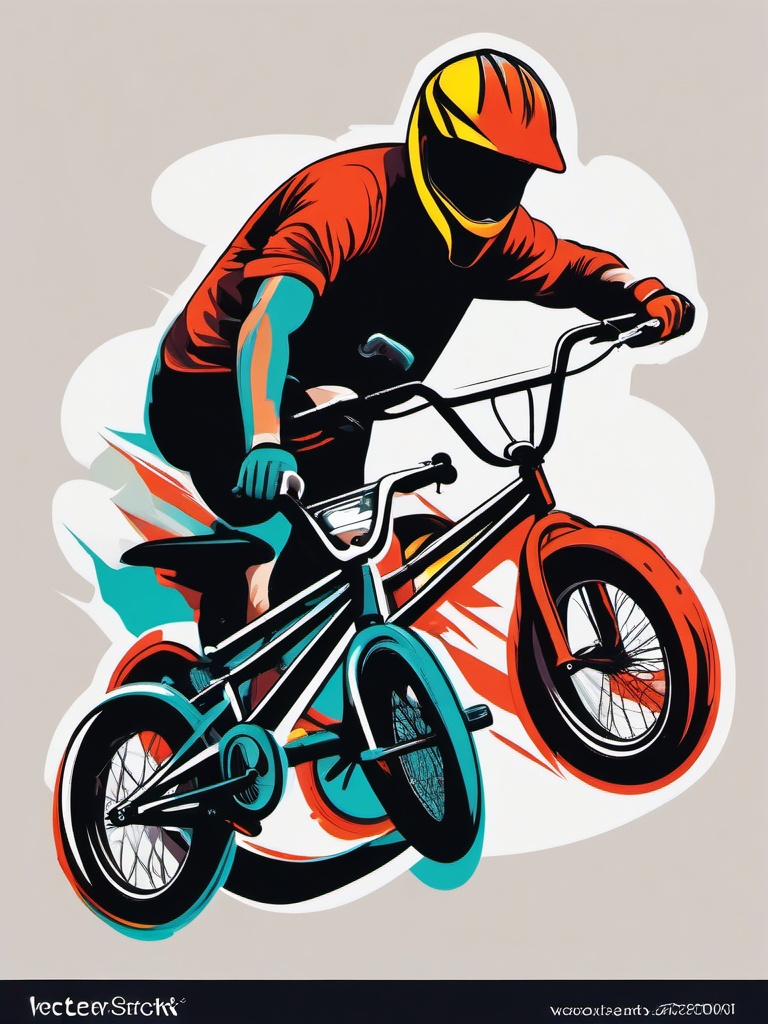 BMX Stunt Riding Style Clipart - BMX riders showing off their style with daring stunts.  color vector clipart, minimal style