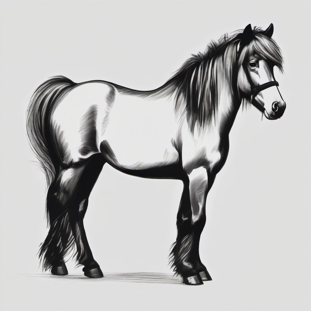 drawing of Shetland pony  minimal rough sketch scribbles,doodles,black and white