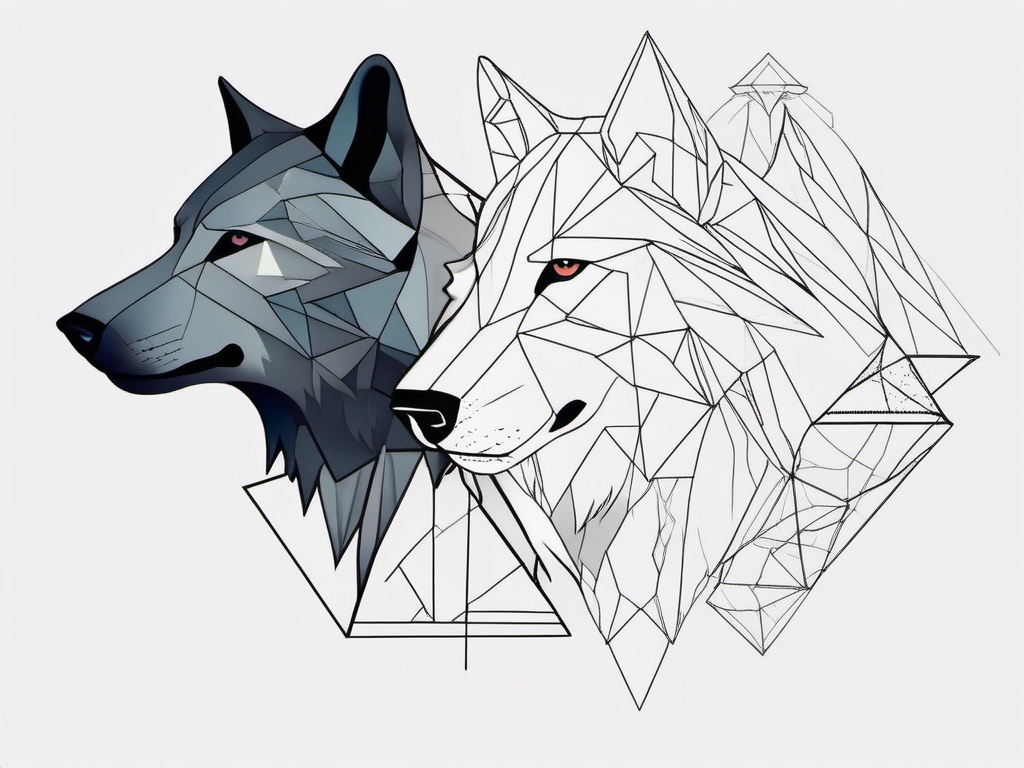 Half Geometric Wolf - A tattoo featuring half of a wolf in geometric form.  simple color tattoo design,white background