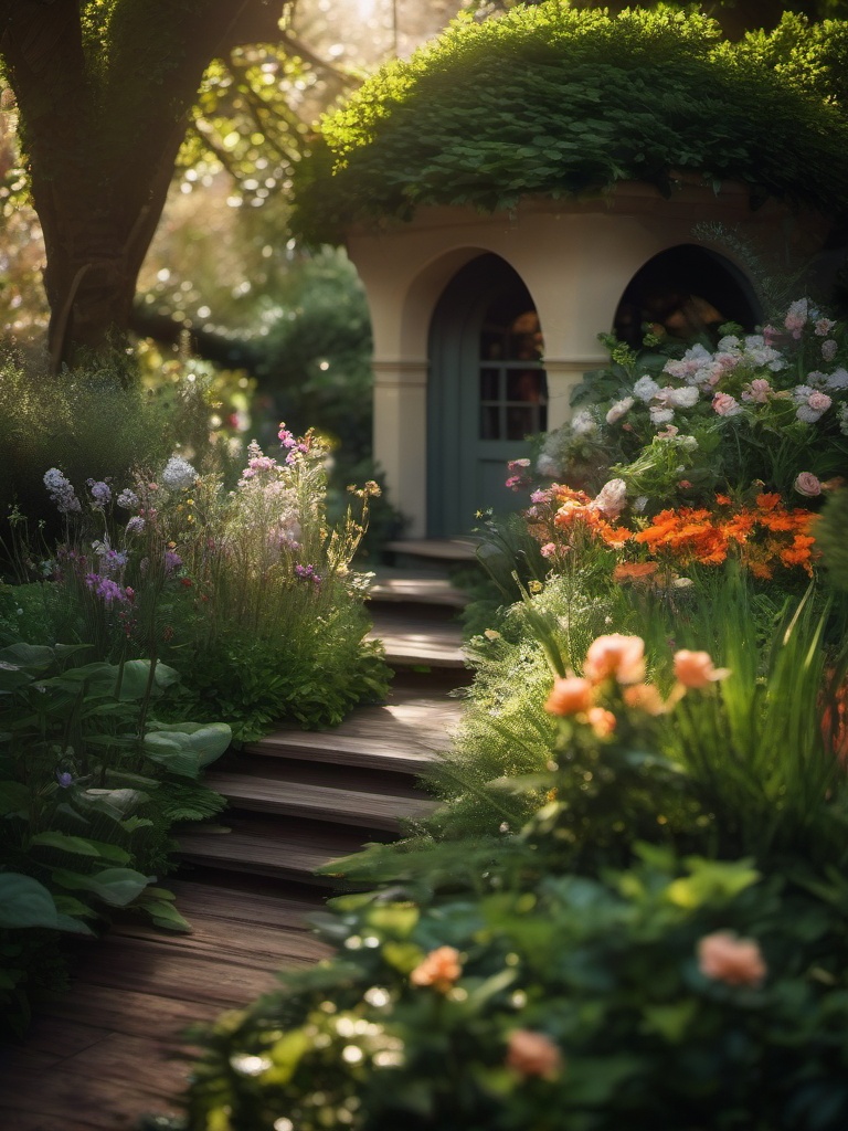 Secret Garden Hideaway - Create a garden that feels like a hidden and secret oasis. realistic, professional photography, bokeh, natural lighting, canon lens, shot on dslr 64 megapixels sharp focus