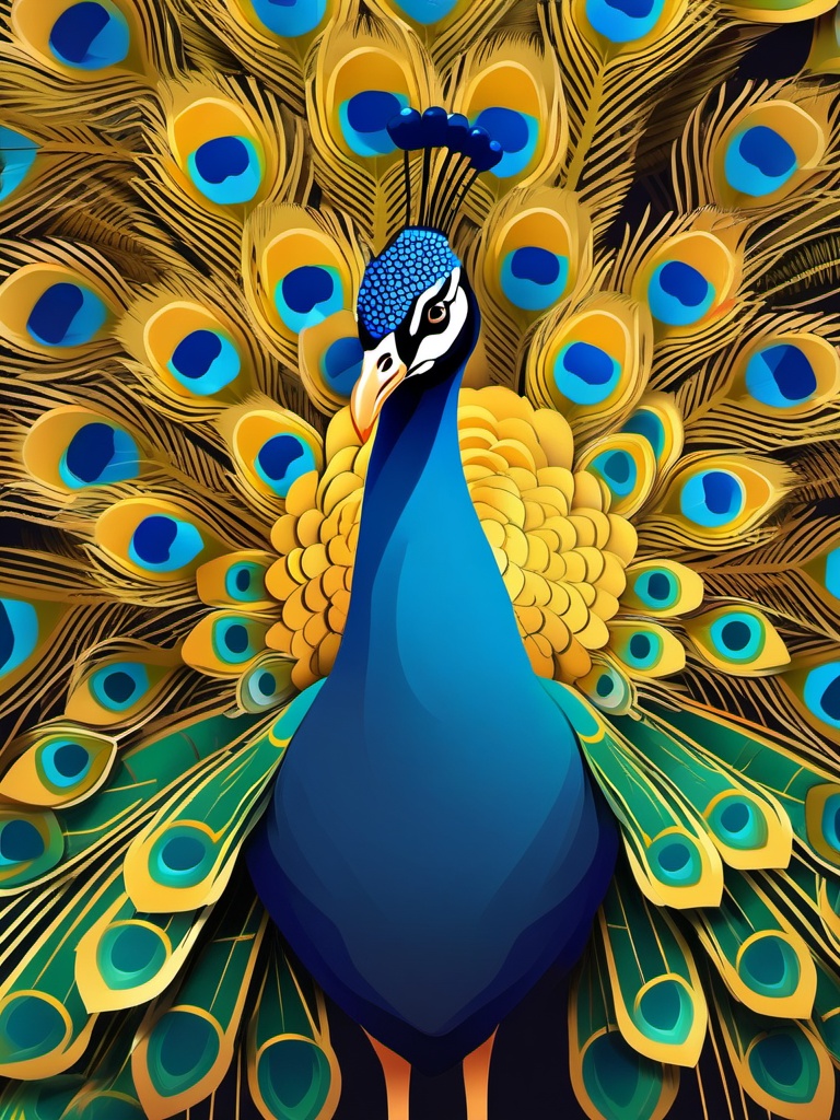 Peacock Clipart - Peacock displaying its stunning tail feathers , minimal, 2d