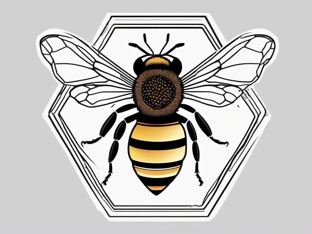 Bee Hexagon Tattoo - Celebrate the intricate beauty of bees with a bee hexagon tattoo, symbolizing community, industry, and nature.  simple color tattoo, minimal, white background