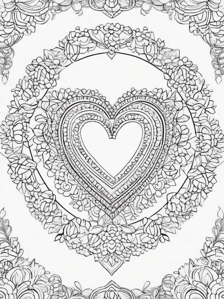 Heart Wreath Coloring Pages - Beautiful Wreath Made of Hearts  minimal black outline printable sheet, coloring page