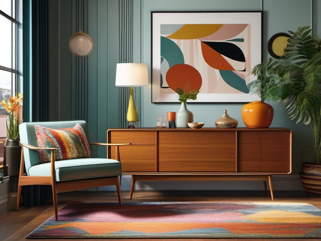 Vintage Mid-Century Modern - Capture the mid-century modern charm with retro furniture and decor. , living room decor ideas, multicoloured, photo realistic, hyper detail, high resolution,