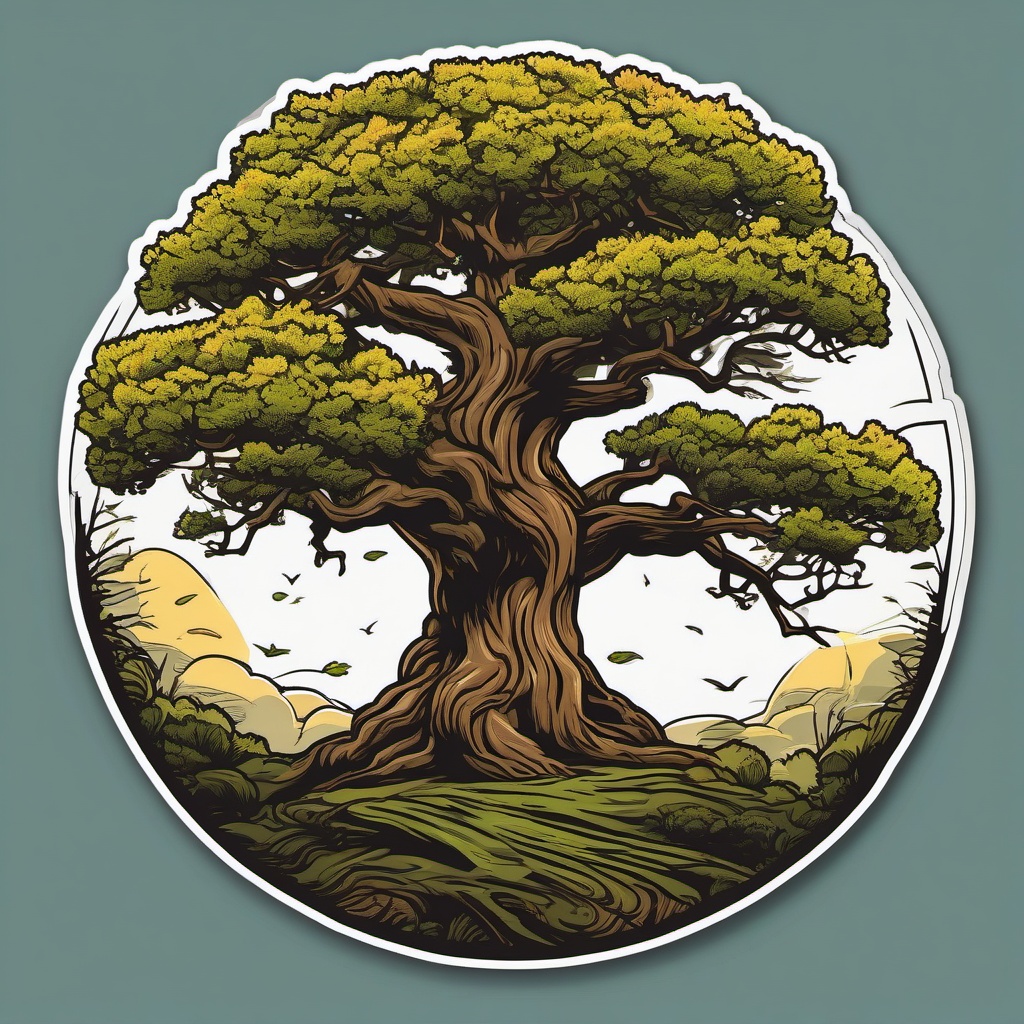 Old Oak Tree sticker- Majestic Arboreal Beauty, , color sticker vector art