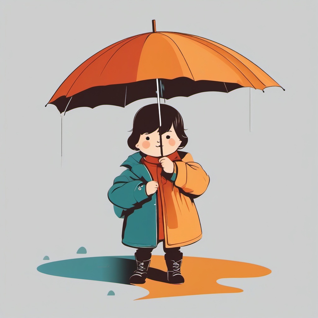 Umbrella clipart - small child with a big umbrella  color,minimalist,vector clipart