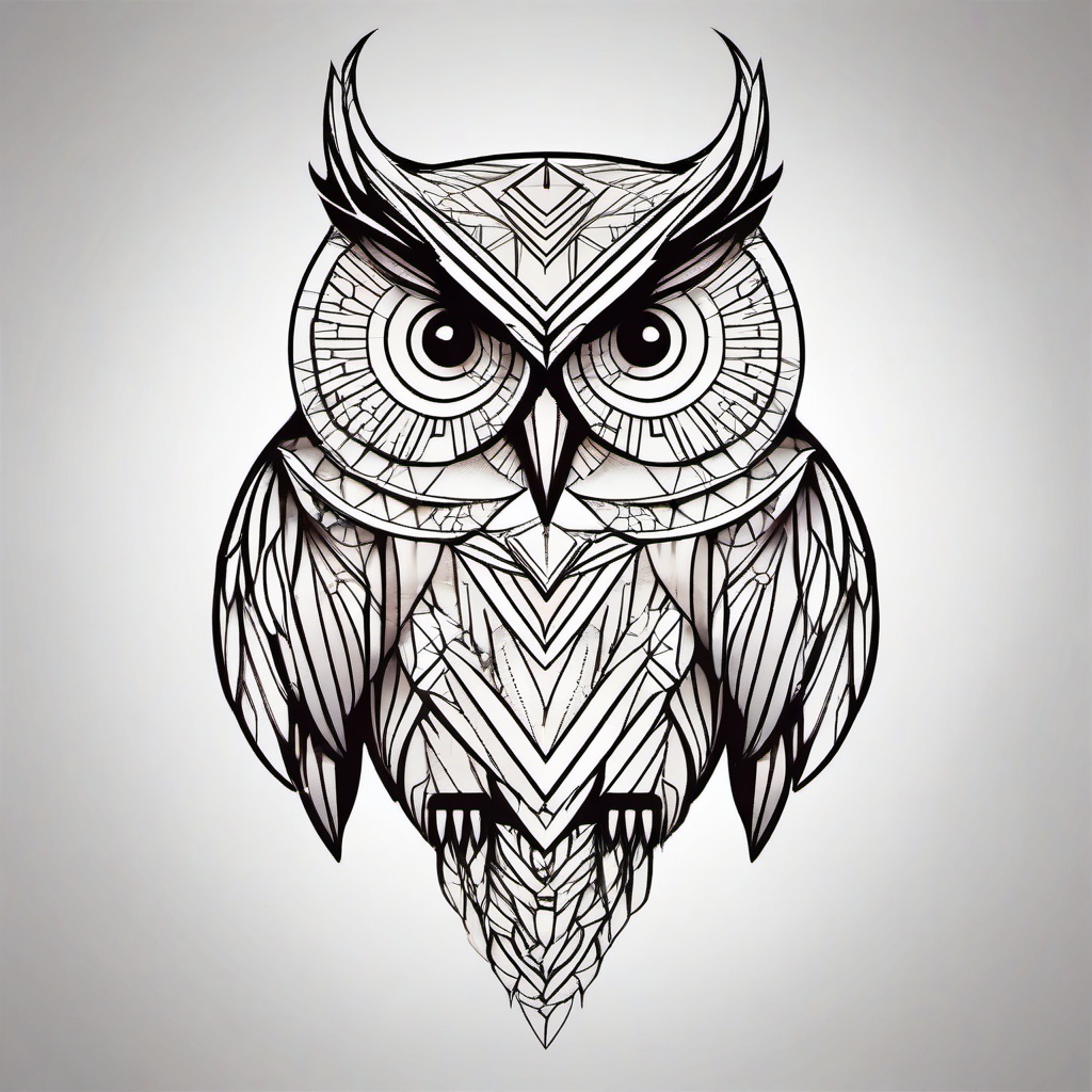 Geometric Owl Tattoo - Infuse geometric precision into your body art with a geometric owl tattoo.  simple color tattoo,vector style,white background