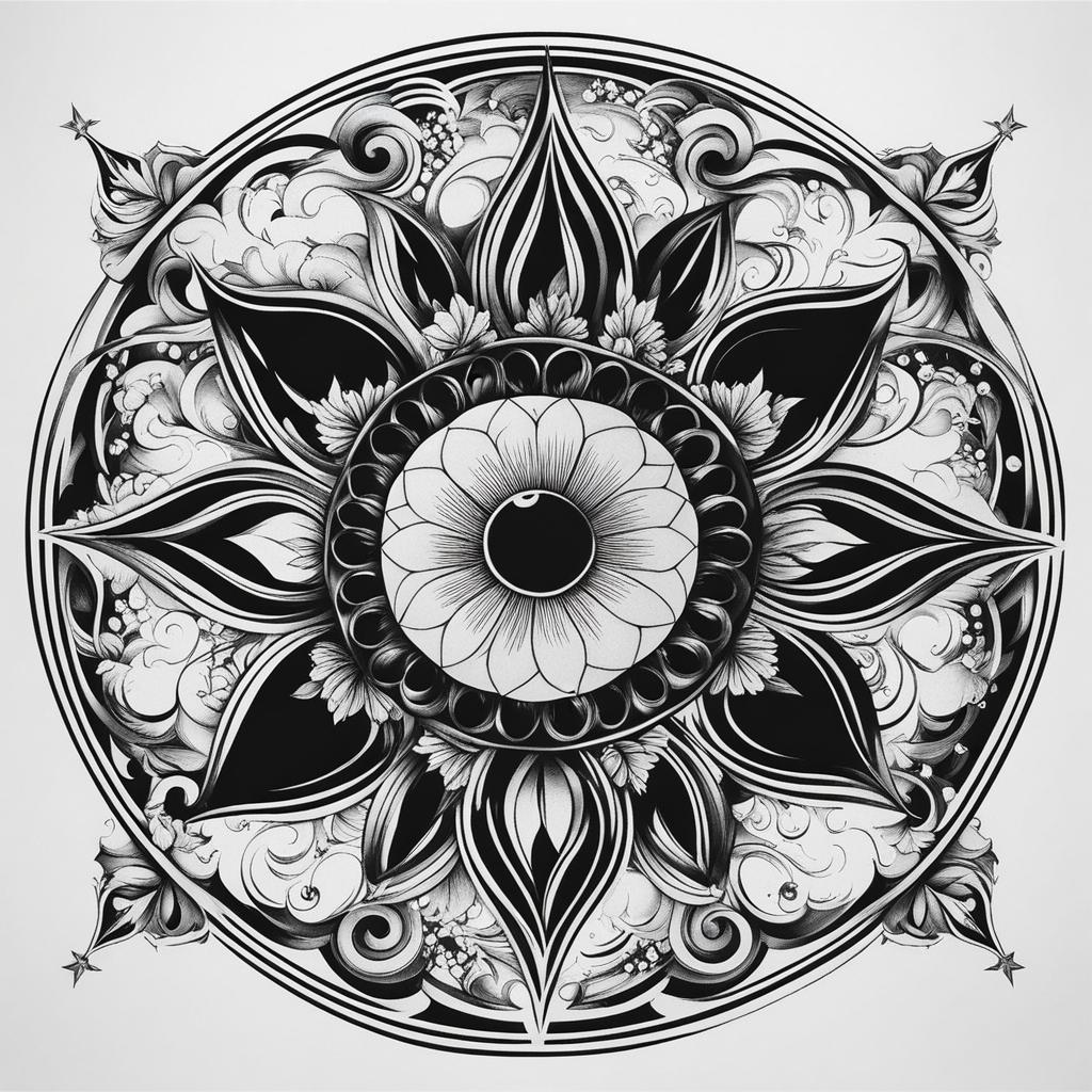 nipple tattoo black and white design 