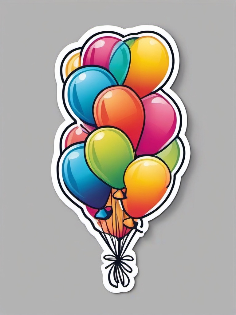 Balloon Release Sticker - Releasing a bunch of festive balloons, ,vector color sticker art,minimal