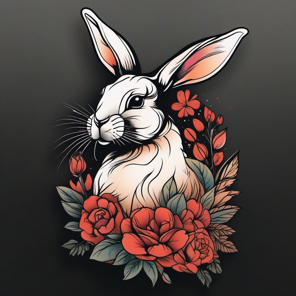 sexy rabbit tattoo  minimalist color tattoo, vector