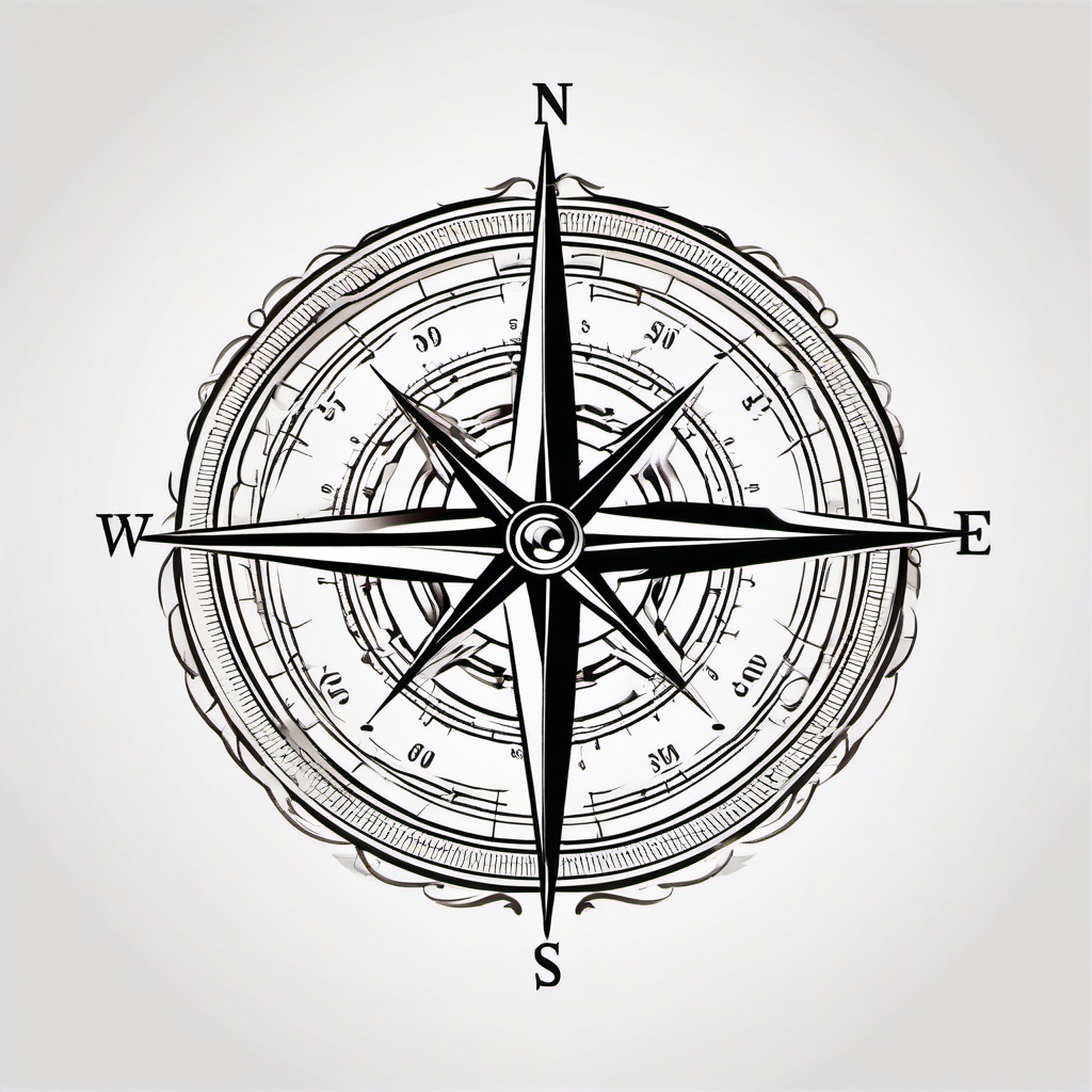 Old Compass Tattoo - Vintage or old-fashioned compass design.  simple vector tattoo,minimalist,white background