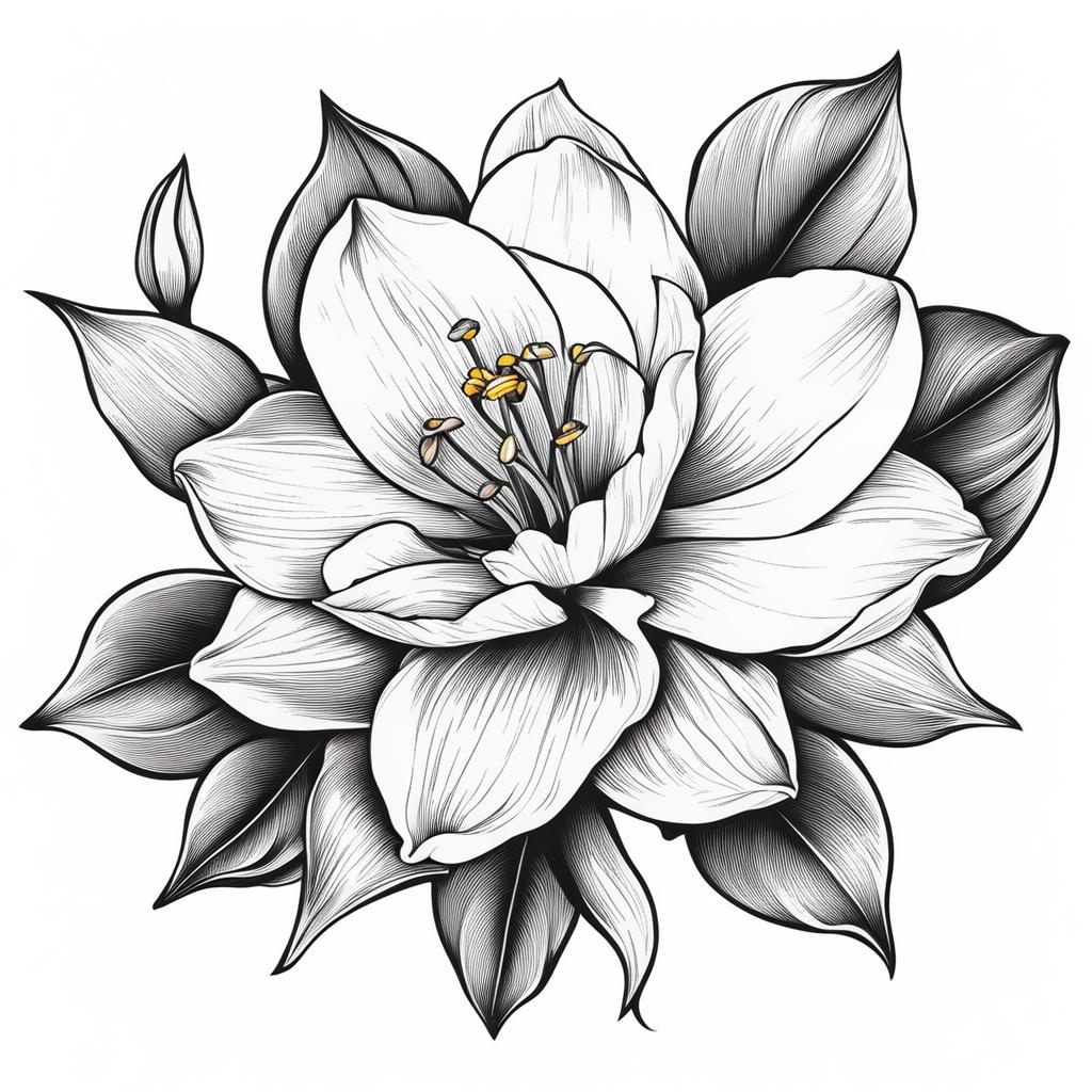 Narcissus flower tattoo, Tattoos inspired by the charming and vibrant narcissus flower.  vivid colors, white background, tattoo design