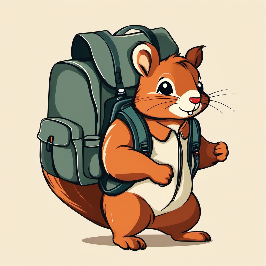 Squirrel clipart - squirrel with a backpack going on an adventure  color,minimalist,vector clipart