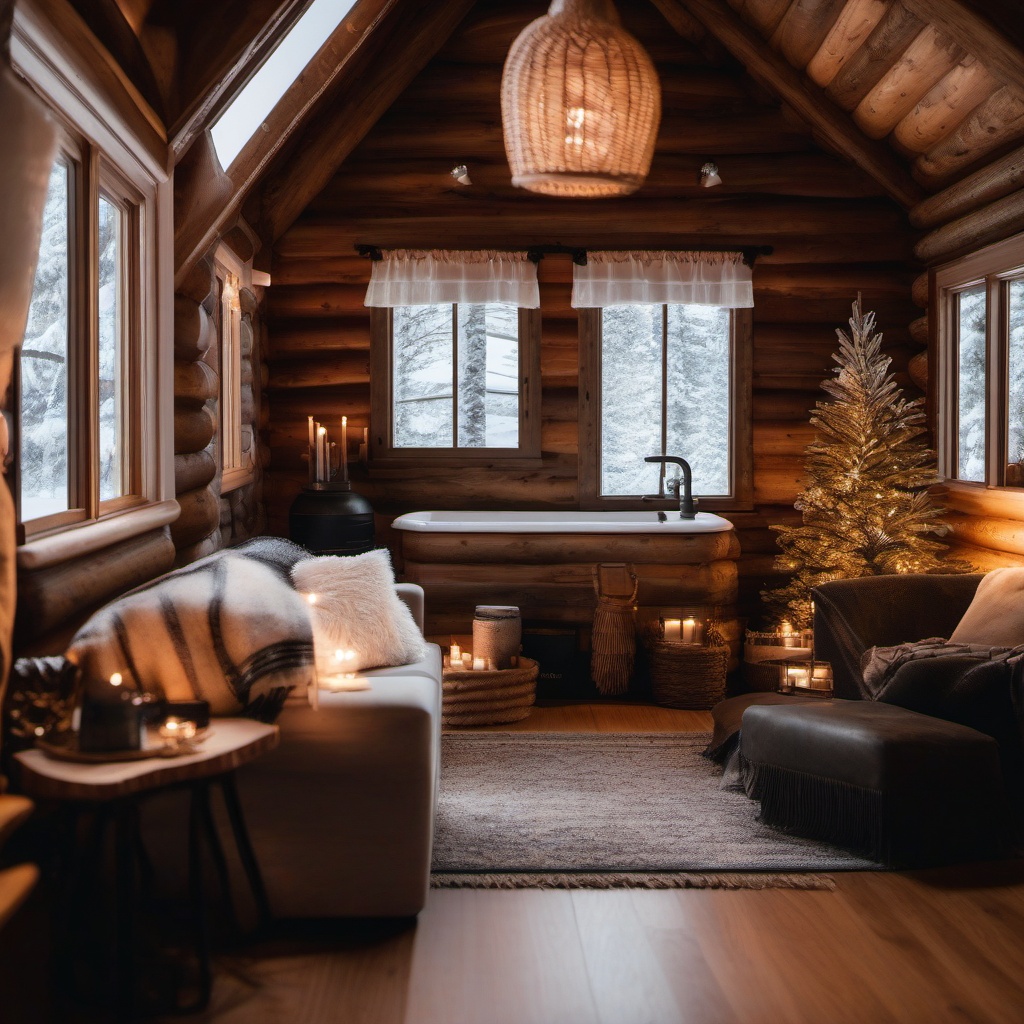 Cozy Winter Cabin Retreat  background picture, close shot professional product  photography, natural lighting, canon lens, shot on dslr 64 megapixels sharp focus