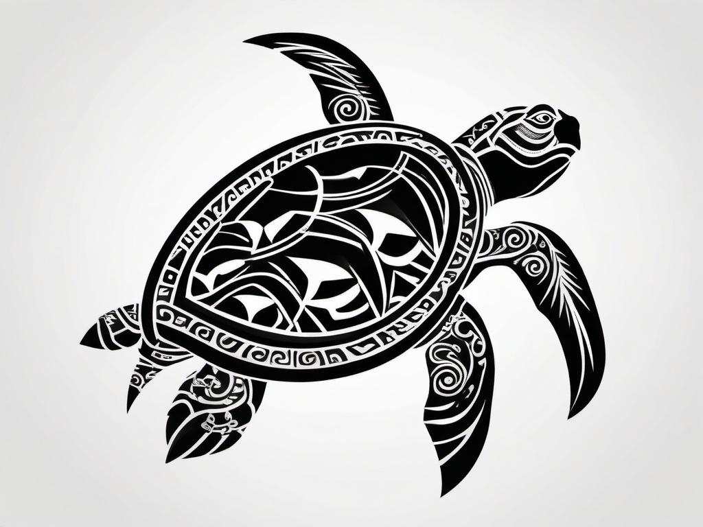 Hawaiian Tribal Sea Turtle Tattoo - Combine tribal aesthetics with the symbolism of the sea turtle in a Hawaiian tribal tattoo design.  simple color tattoo,minimal vector art,white background