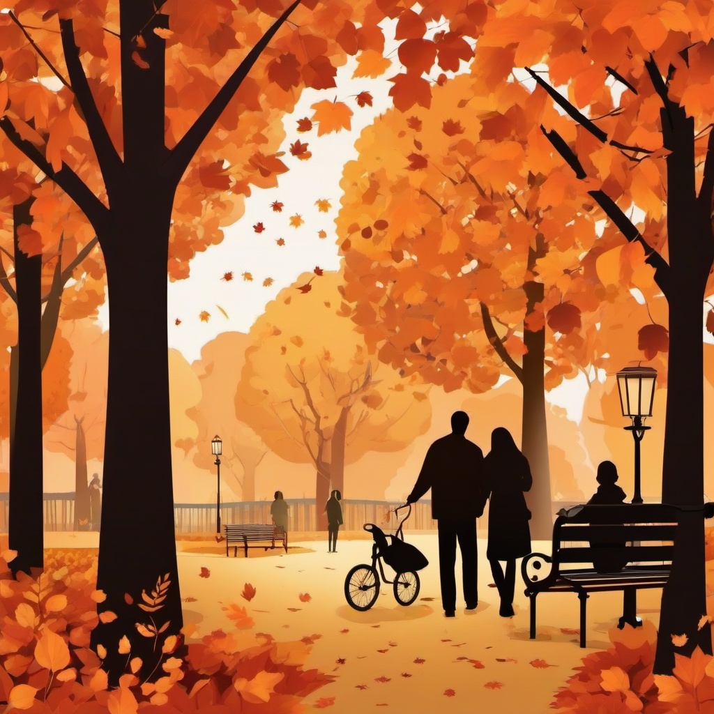 Autumn clipart - autumn park filled with families  