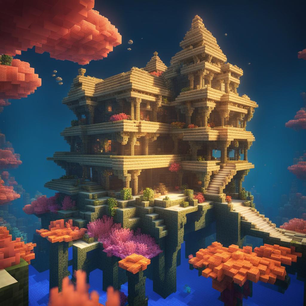 underwater palace in a colorful coral reef - minecraft house design ideas minecraft block style