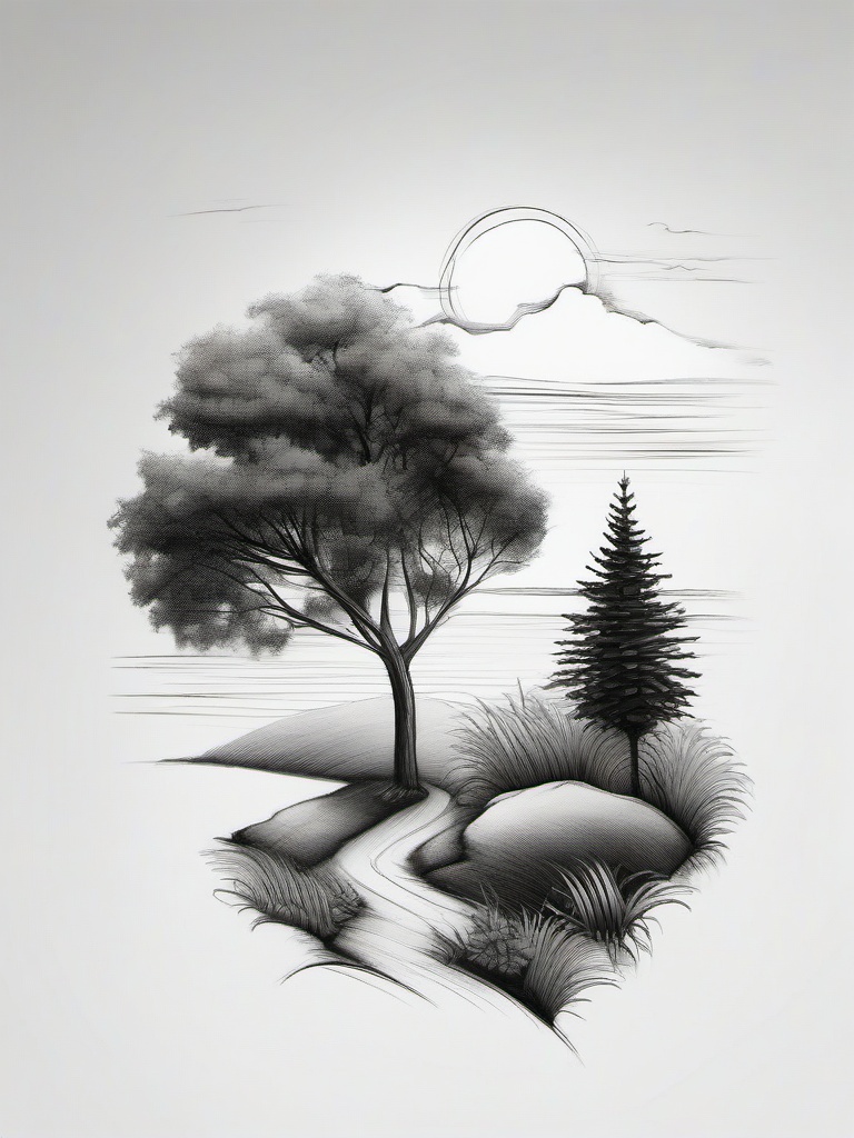 simple pencil drawings of nature  minimal rough sketch scribbles,doodles,black and white