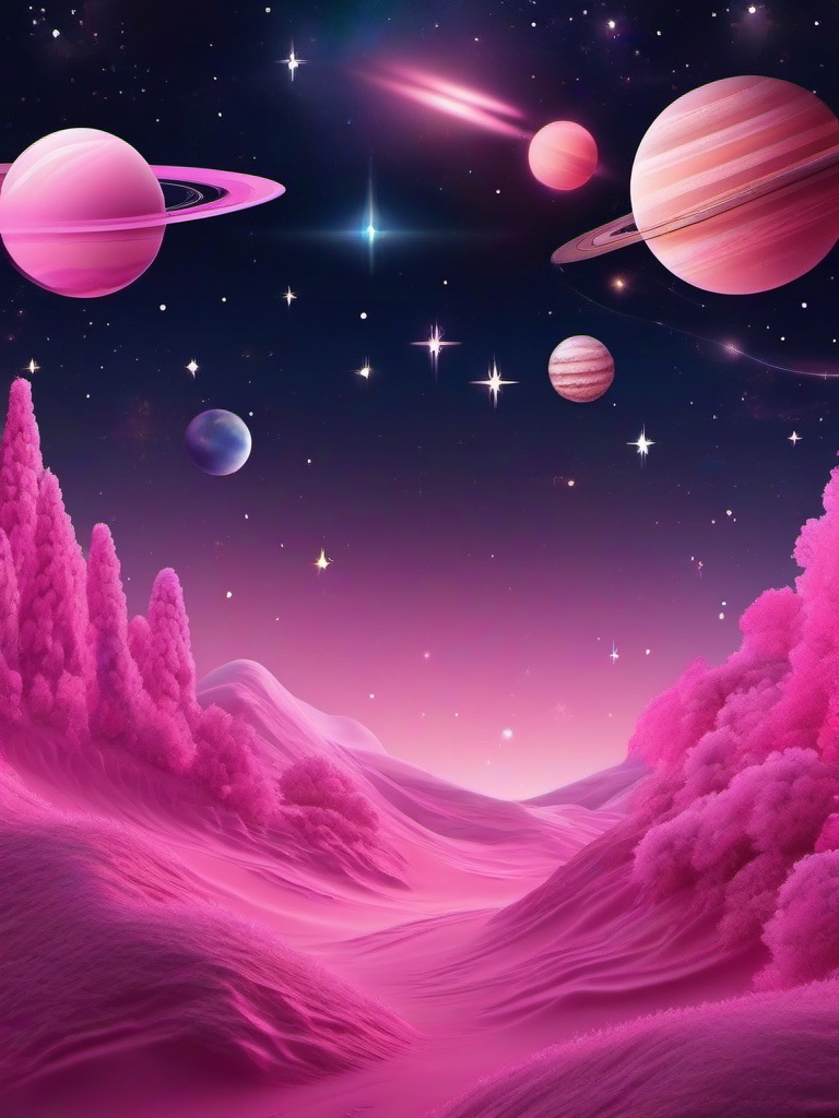 Kawaii Space Dreamland with Planetary Cuteness Pink Aesthetic Space Wallpaper intricate details, patterns, wallpaper photo