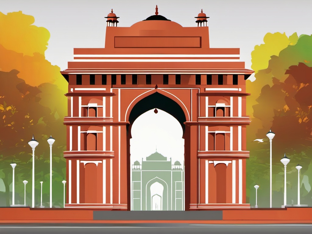 New Delhi clipart - India Gate and Jama Masjid in India,  color vector clipart