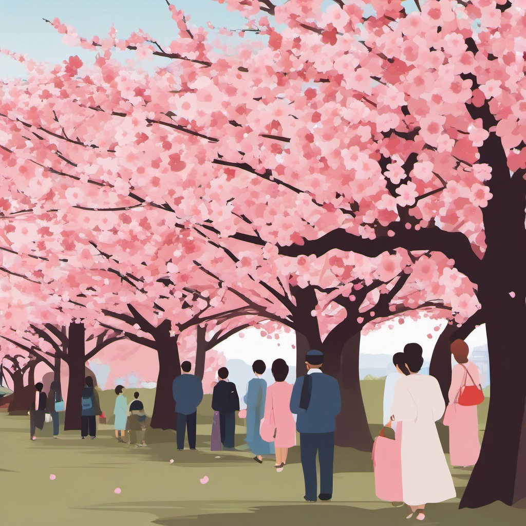 Cherry Blossom Viewing Tradition clipart - Traditional viewing of cherry blossoms, ,vector color clipart,minimal