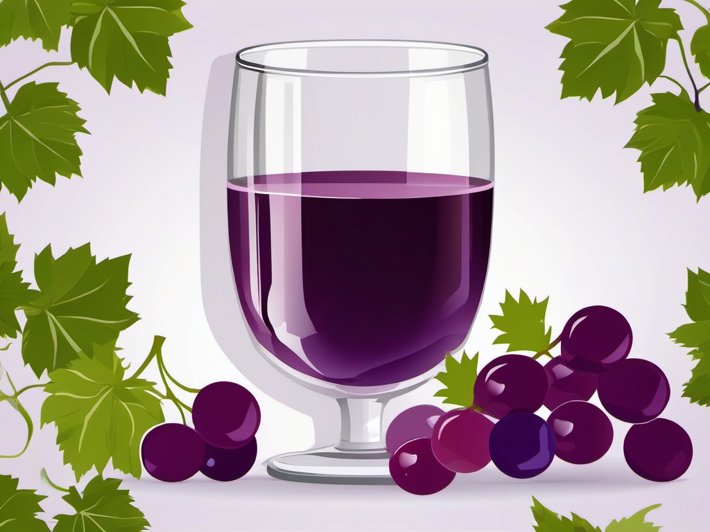 Grape Juice Glass Clipart - A glass of grape juice with grapes around.  color vector clipart, minimal style