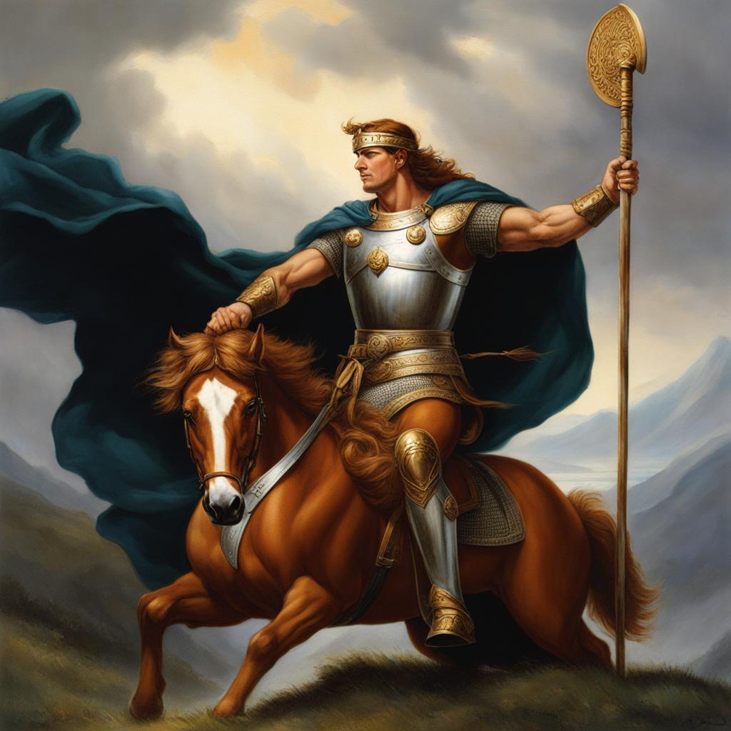 cú chulainn - the irish hero of ulster, known for his incredible strength and battle prowess. 