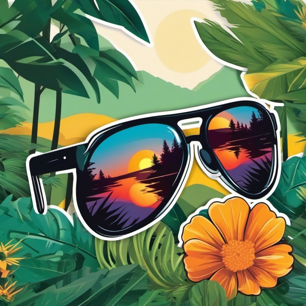 Sunglasses with Reflection in Nature Sticker - Sunglasses with a reflection of nature, ,vector color sticker art,minimal