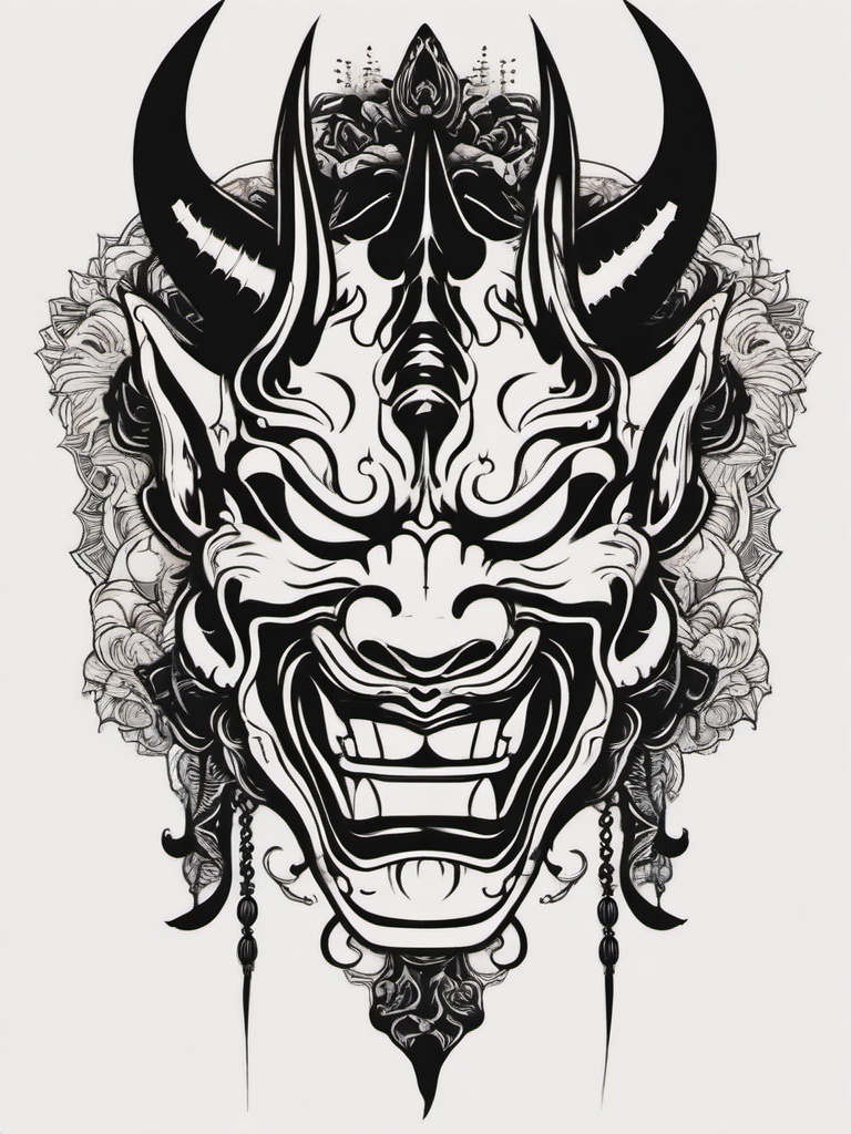 hannya mask tattoo design  simple color tattoo,white background,minimal